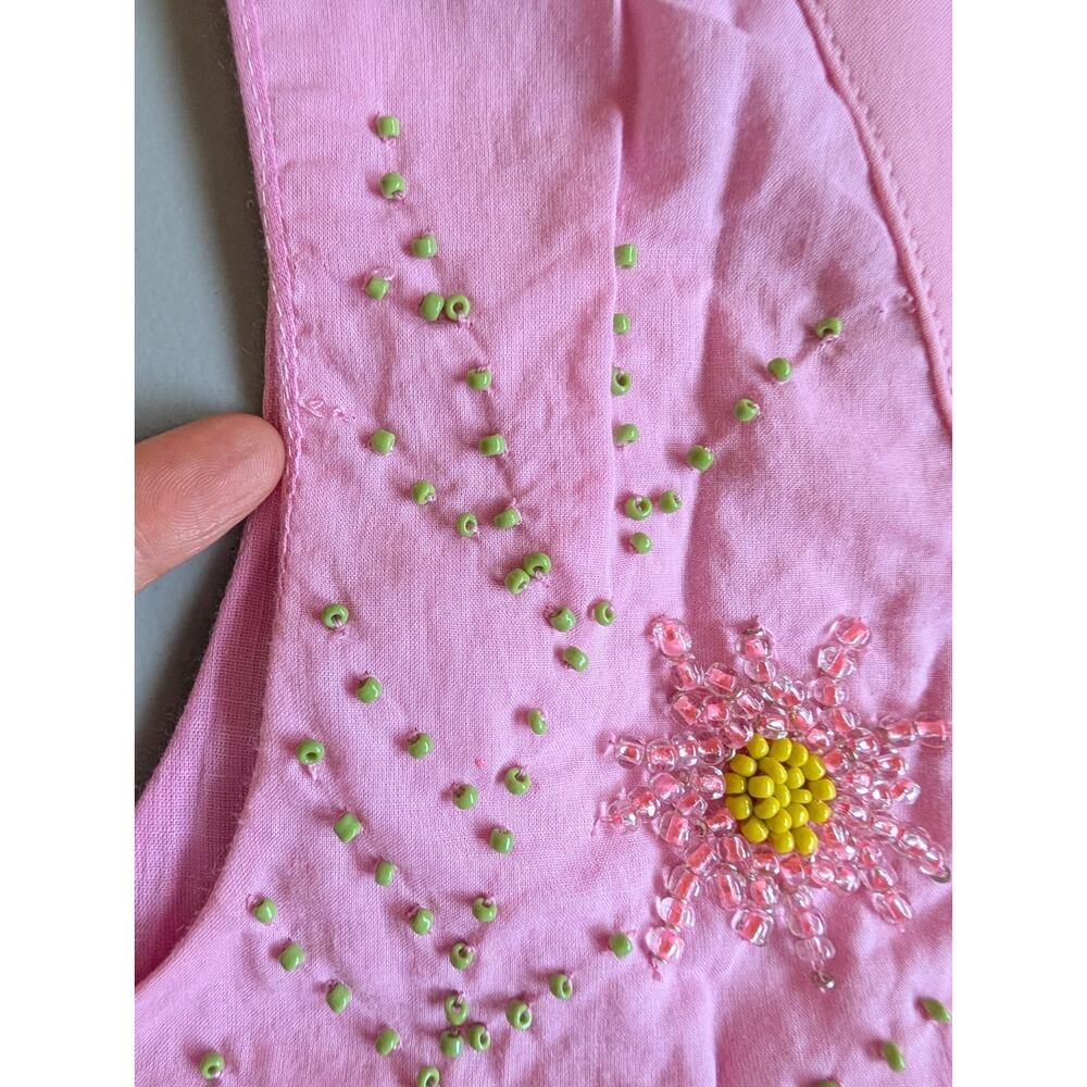 NWD Roopa Pemmaraju Embroidered Beaded V-neck Blouse Sz L Pink #C2405 - Picture 5 of 10